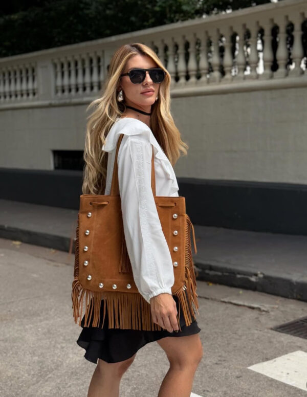 Bolsa maior camurça franjas