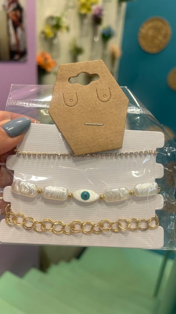 Mix pulseiras pérolas olho grego