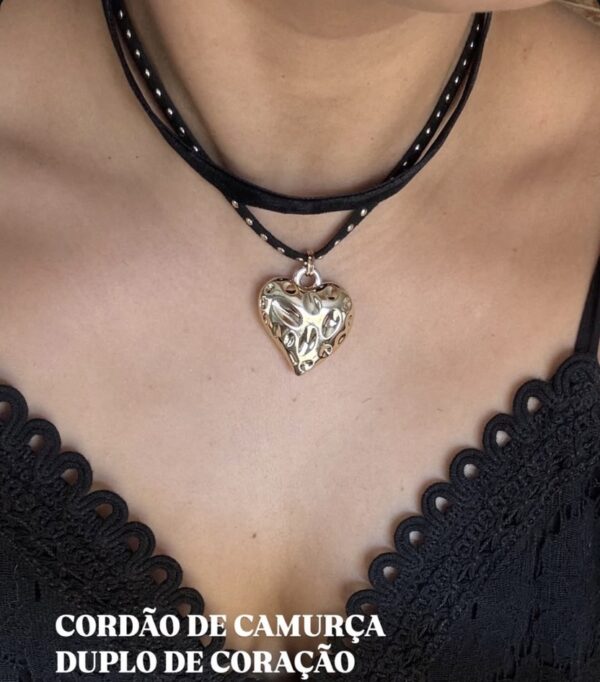 Choker cordão de camurça duplo coração - Imagem 3