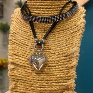 Choker cordão de camurça duplo coração diamante