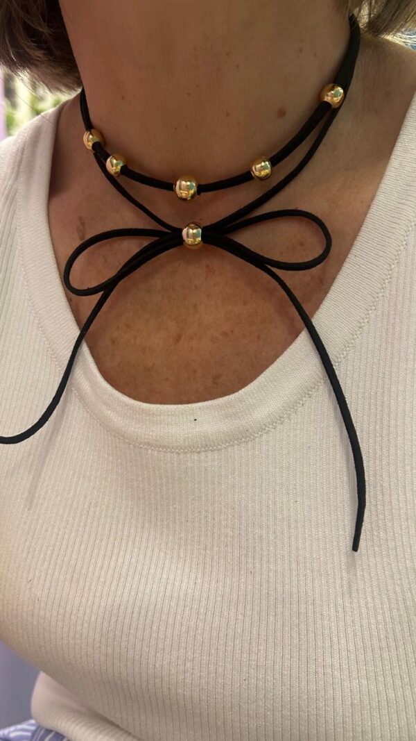 Choker cordão de camurça com esferas - Imagem 2