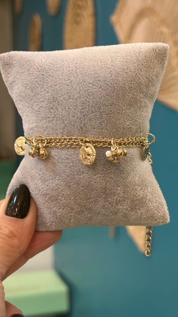 Pulseira medalhinhas esferas