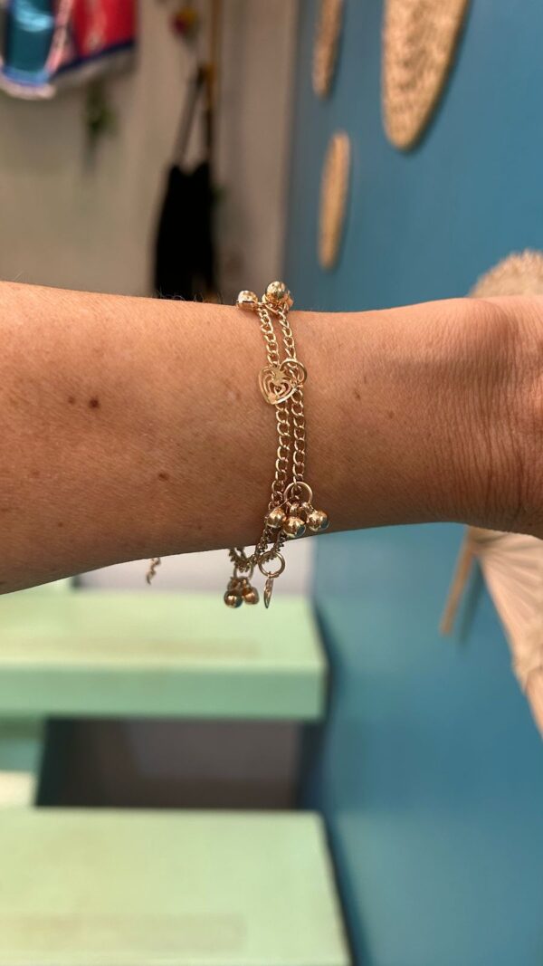 Pulseira correntinhas coração esferas - Imagem 2