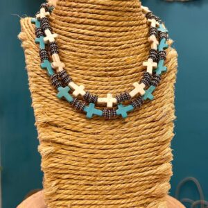 Colar cruzinhas pedras Boho