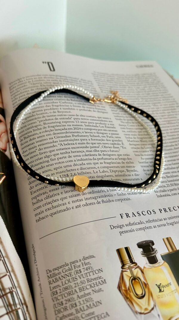 Choker courinho pérolas coração - Imagem 4