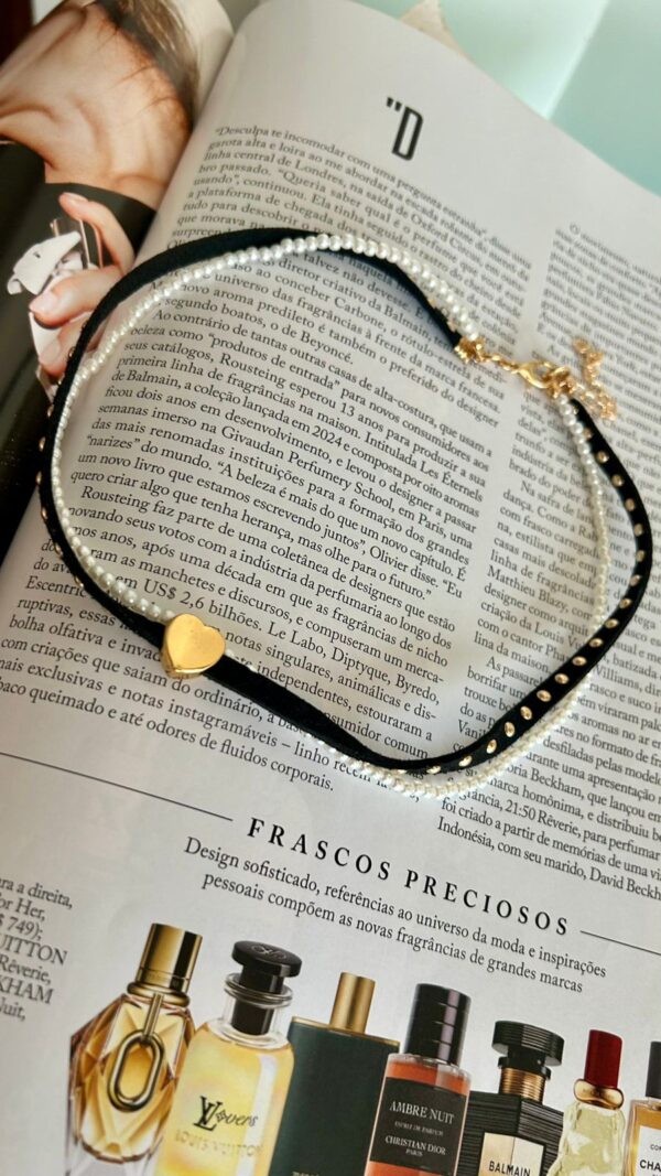 Choker courinho pérolas coração - Imagem 3